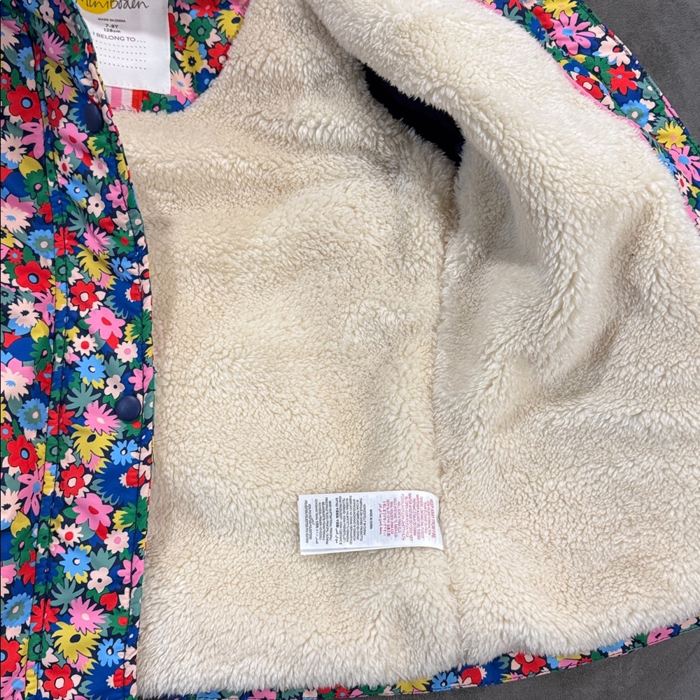 Mini Boden Floral Sherpa Lined Parka Jacket Size 7-8 - Picture 4 of 5